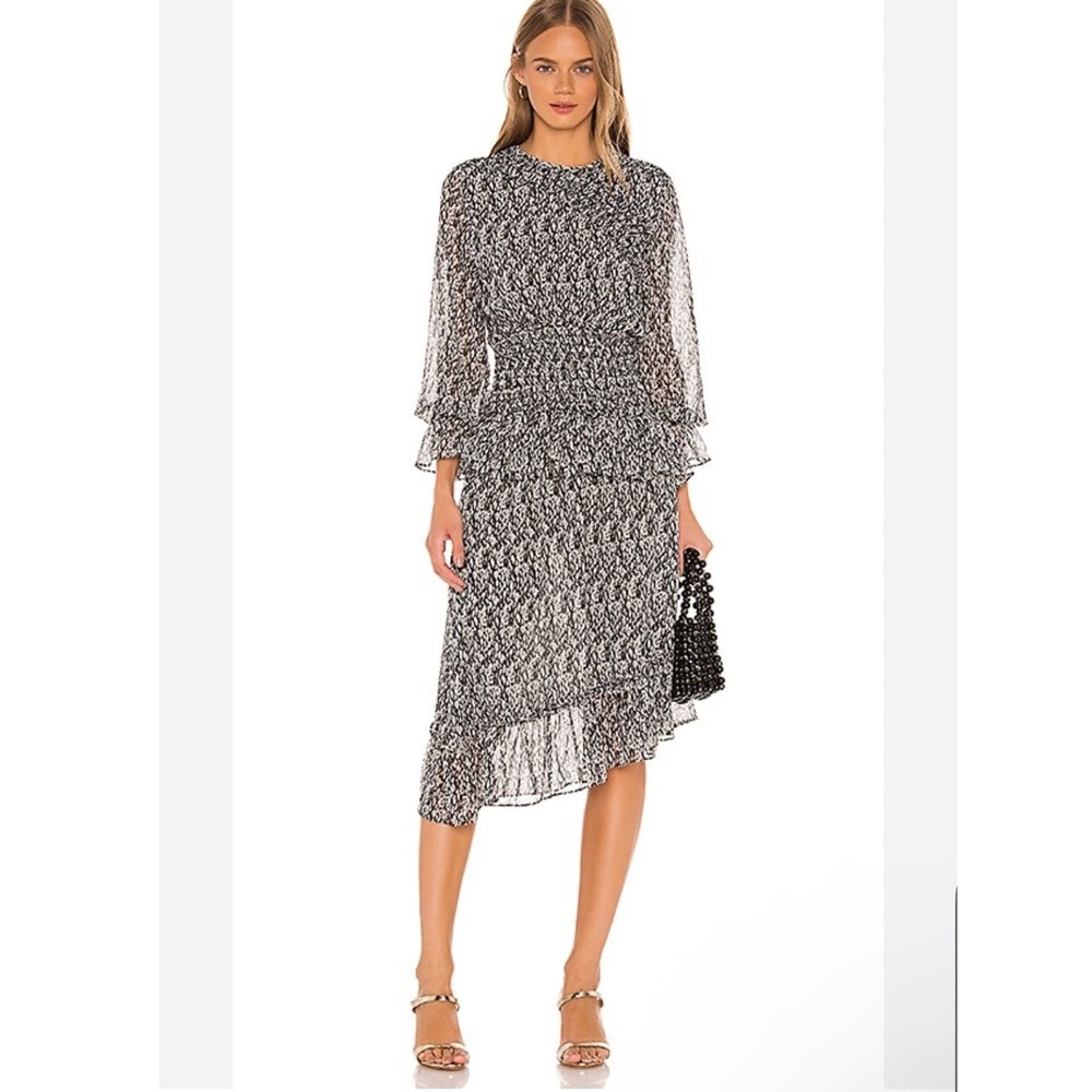 MISA Los Angeles Sophia Smocked Dress‎ Midi Smock Asymmetrical Size Medium